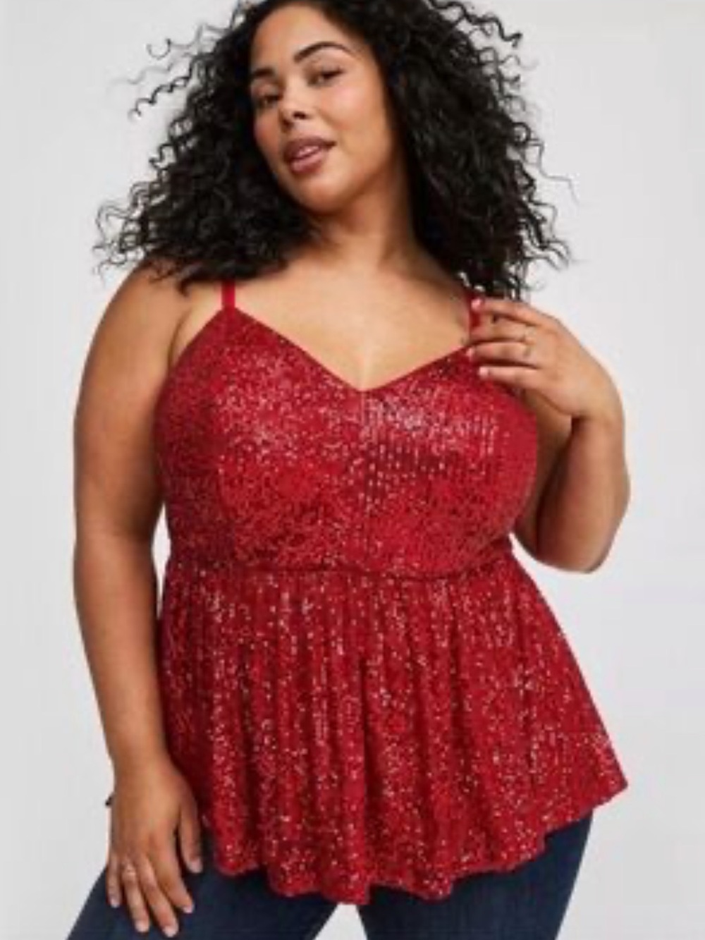 Torrid Brand Red Sequin Tank Top V Neckline Torrid Size 2/ Regular Size 2X